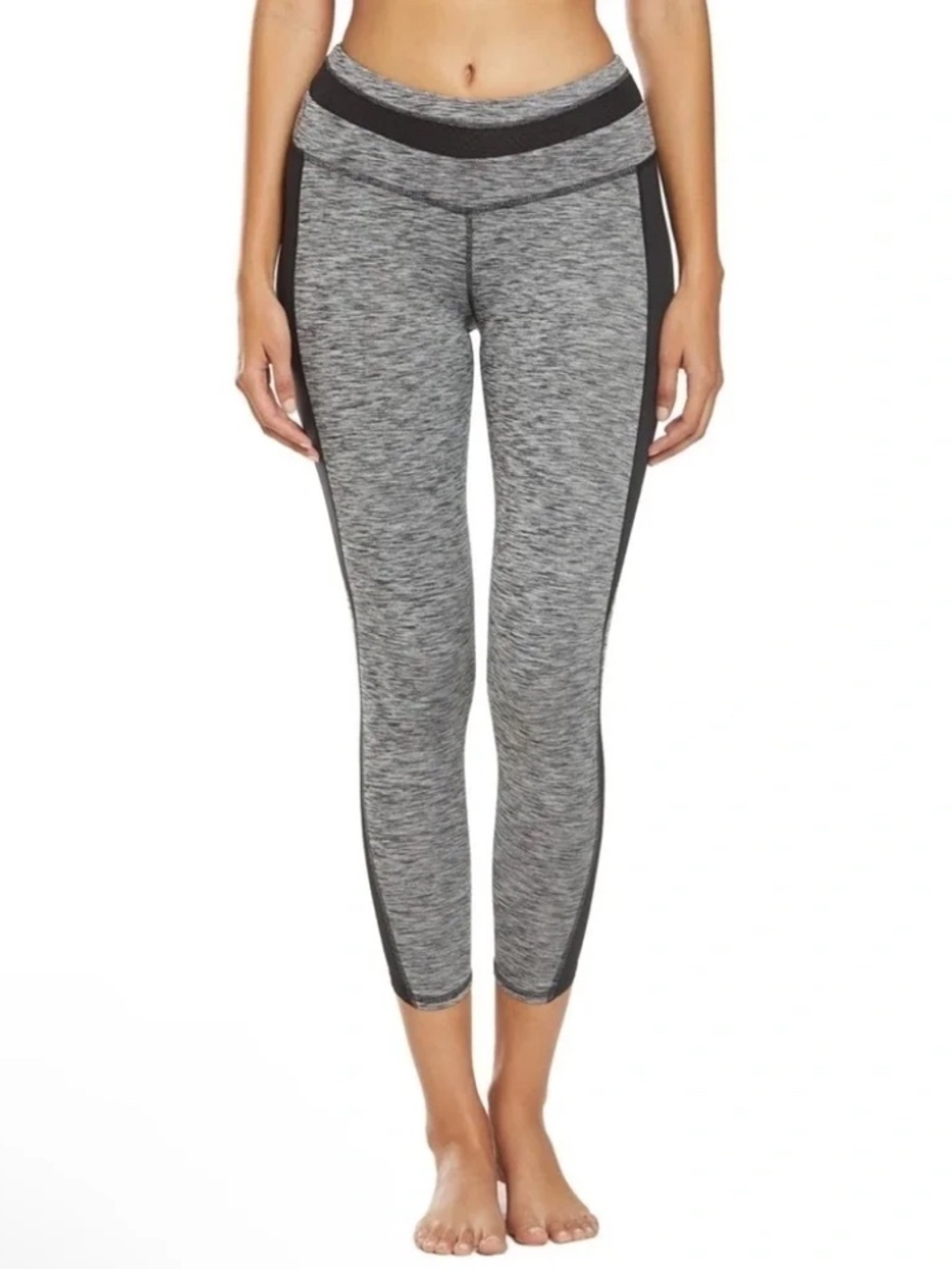 Manduka Mesh Crop Yoga Leggings Heather Gray Black Size Small